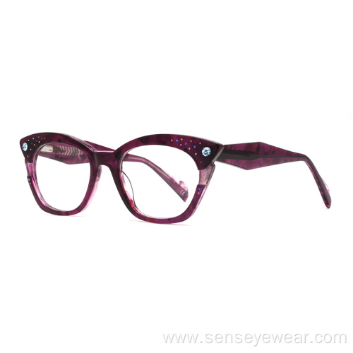 Luxury Rhinestone Diamond Acetate Optical Frame Glasses